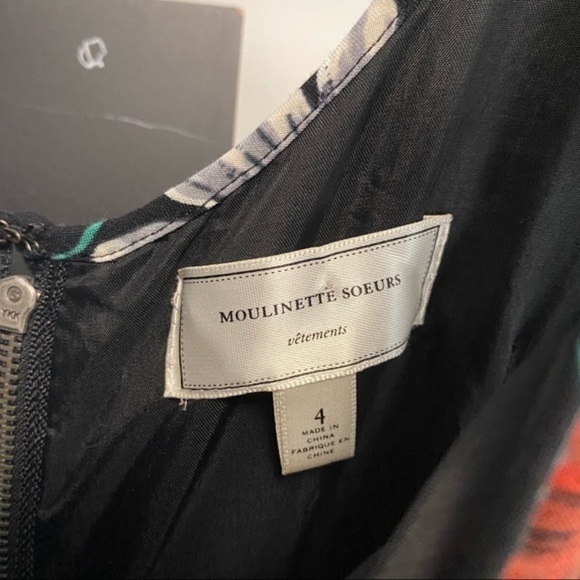 Anthropologie Moulinette Soeurs Black Floral Print Green Belt Sleeveless Dress - Picture 11 of 15